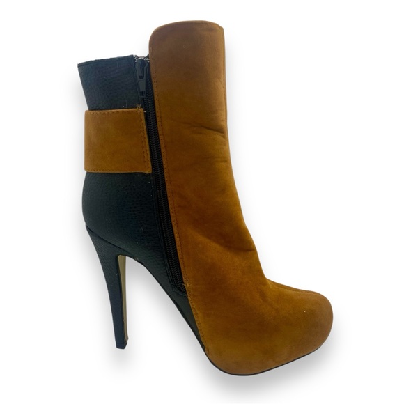 Just Fabulous Faux-Suede Camel & Black 4" Stiletto Heel Boots Size 6.6 - Picture 7 of 10